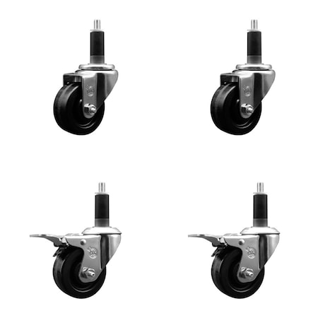 Service Caster 3'' SS Phenolic Swivel 1-1/8'' Expand Stem Caster Set 2 Total Lock Brakes, 4PK SCC-SSEXTTL20S314-PHS-2-S-2-118